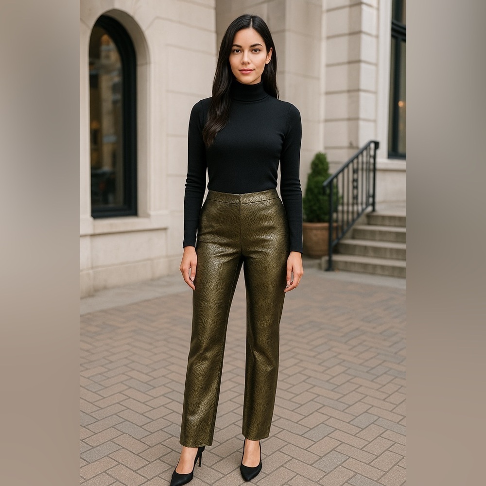 Womyn Shimmering Brown Gold Textured Snake Embossed Pants Size 6